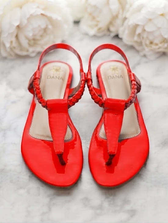 Dana Shoes - Dana Red Braided T-Strap Patent Slingback Sandals